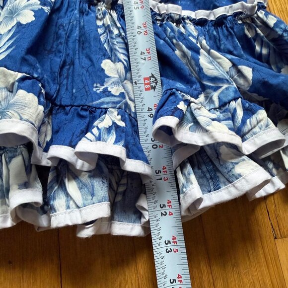 Vintage Hawaiian KY's Hawaii Size L Blue White Hibiscus Floral Ruffle Midi Dress - Picture 10 of 16